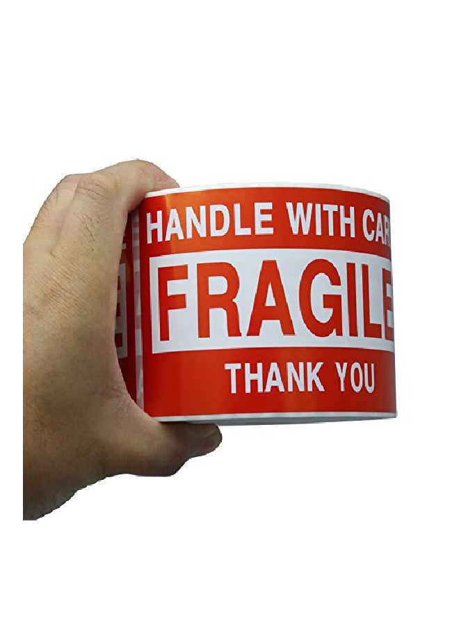 باسيفيك ميلر مجموعة ملصقات مكونة من 500 قطعة بنمط مطبوع لعبارتي "Handle With Care" و"Thank You" وكلمة "Fragile" برتقالي / أبيض - Image 3