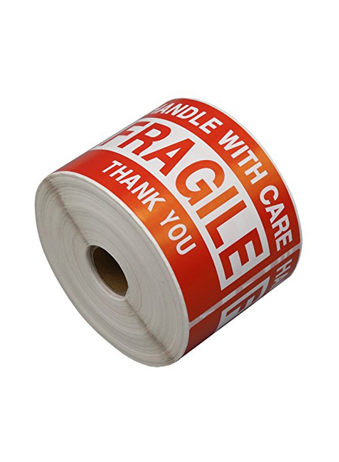 باسيفيك ميلر مجموعة ملصقات مكونة من 500 قطعة بنمط مطبوع لعبارتي "Handle With Care" و"Thank You" وكلمة "Fragile" برتقالي / أبيض - Image 1