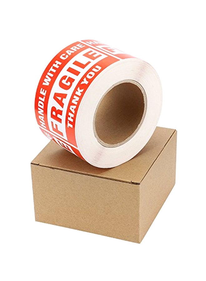 سي جيه باك ملصقات شحن بنمط مطبوع عليه عبارة "Fragile Handle With Care Thank You" مكونة من 500 قطعة أبيض/أحمر - Image 1