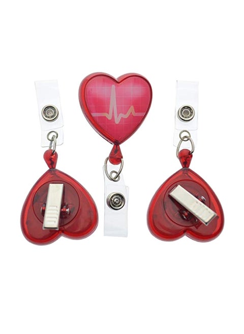 3-Piece Heart Shaped Badge Holder Set Red/Clear