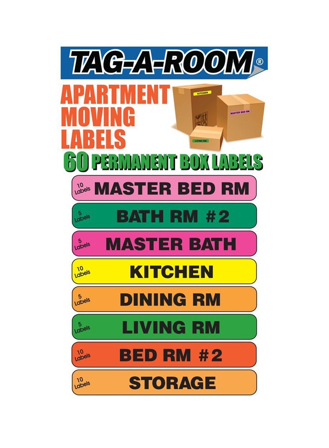 Tag-A-Room - 60-Piece Apartment Packing Box Label Set Multicolour - Image 1