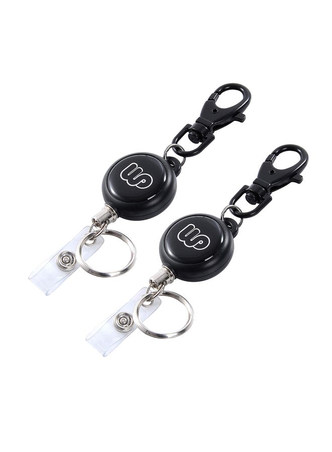 Wisdompro 2-Piece Retractable Reel Badge Holder With Key Ring Black/Silver - Image 1