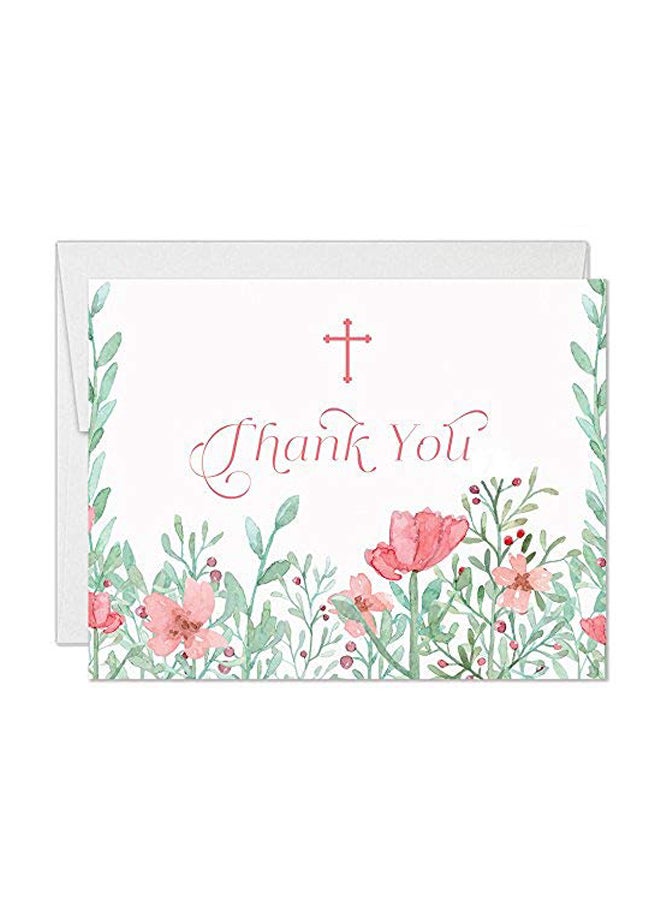 طقم بطاقة ومغلف بنقشة زهور وطبعة عبارة "Thank You" من 25 قطعة