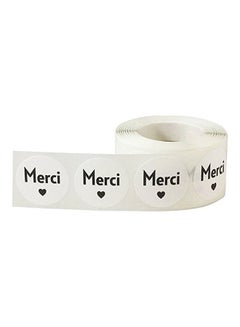 InStockLabels.com 500-Piece Merci Sticker Roll White/Black  - Image 2