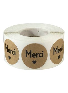 InStockLabels.com 500-Piece Merci Sticker Roll Beige/Black  - Image 1