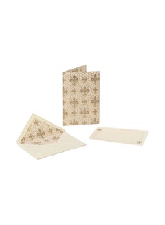 10-Piece Fleur-De-Lis Printed Card And Envelope Portfolio Set Cream/Gold