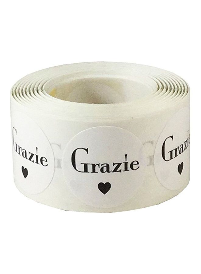 إن ستوك ليبلز.كوم لفة ملصقات تحمل كلمة Grazie مكوّنة من 500 أبيض/أسود - Image 1