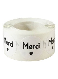 InStockLabels.com 500-Piece Merci Sticker Roll White/Black  - Image 1