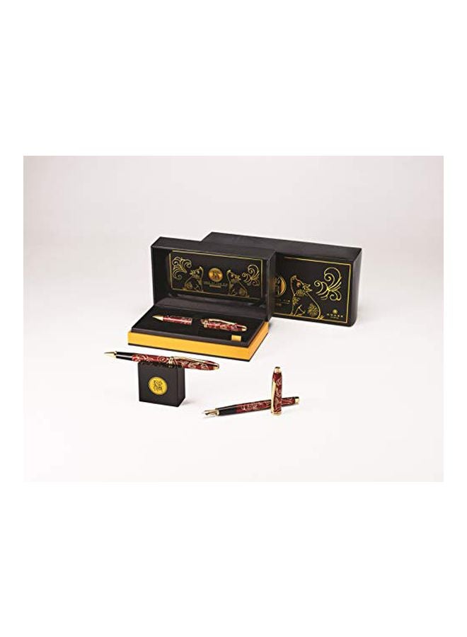 كروس قلم حبر جاف كروي الرأس مطلي بالذهب عيار 23 قيراطاً أحمر/ذهبي - Image 3