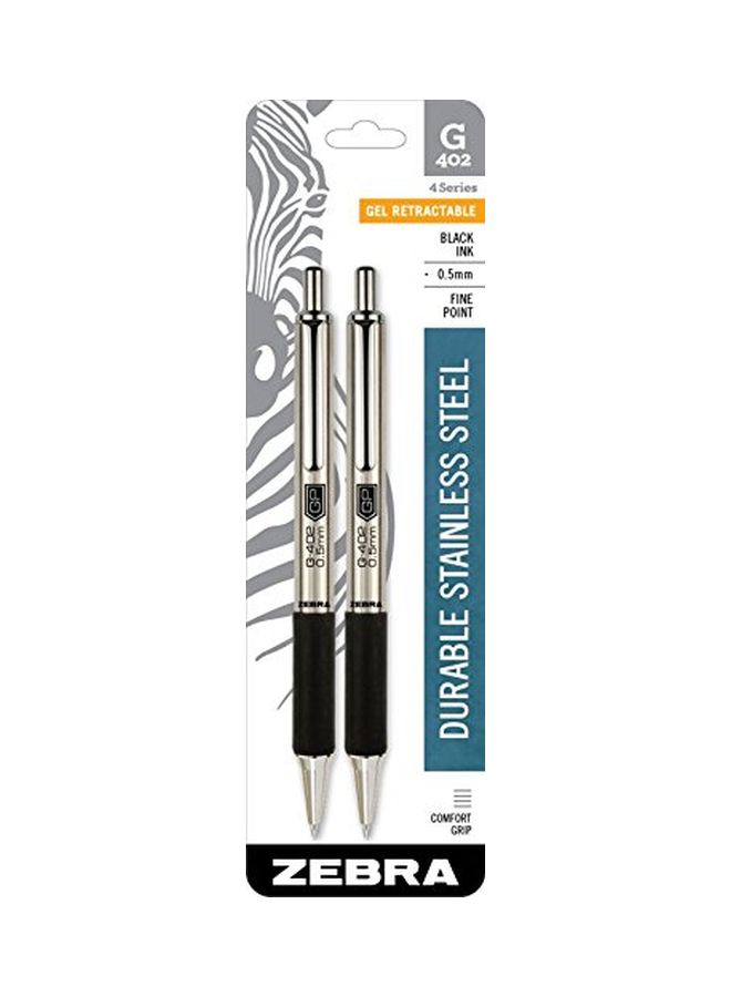 Zebra Pen - 2-Piece Stainless Steel Retractable Gel Pen Set Silver/Black - Image 1