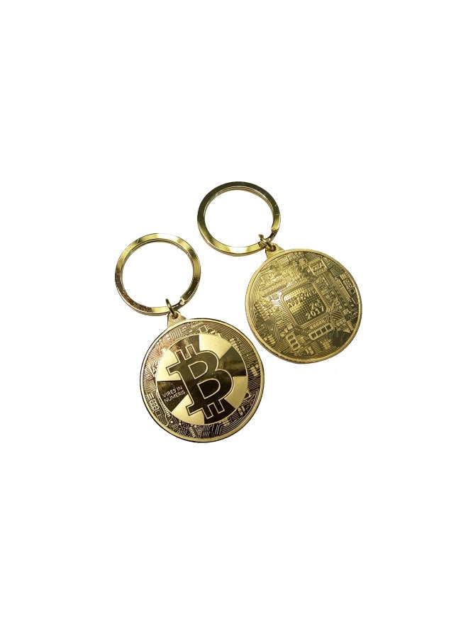 2-Piece Gold Plated Bitcoin Keychain Set Gold
