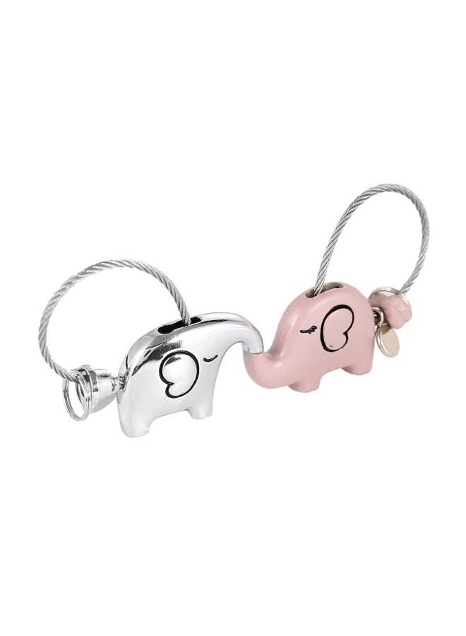 iSuperb 2-Piece Elephants Couple Keychain Set Silver/Pink - Image 1
