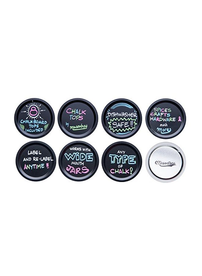 Masontops 8-Piece Reusable Chalkboard Lid Set Silver/Black - Image 1