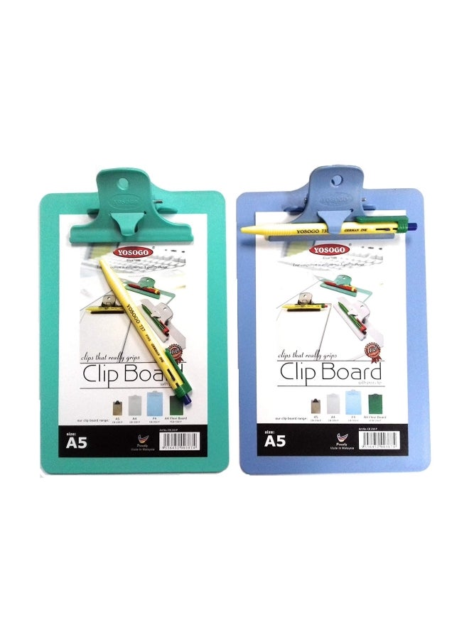 Yosogo 2-Piece Clipboard With Pen Clip Set Purple/Green - Image 1