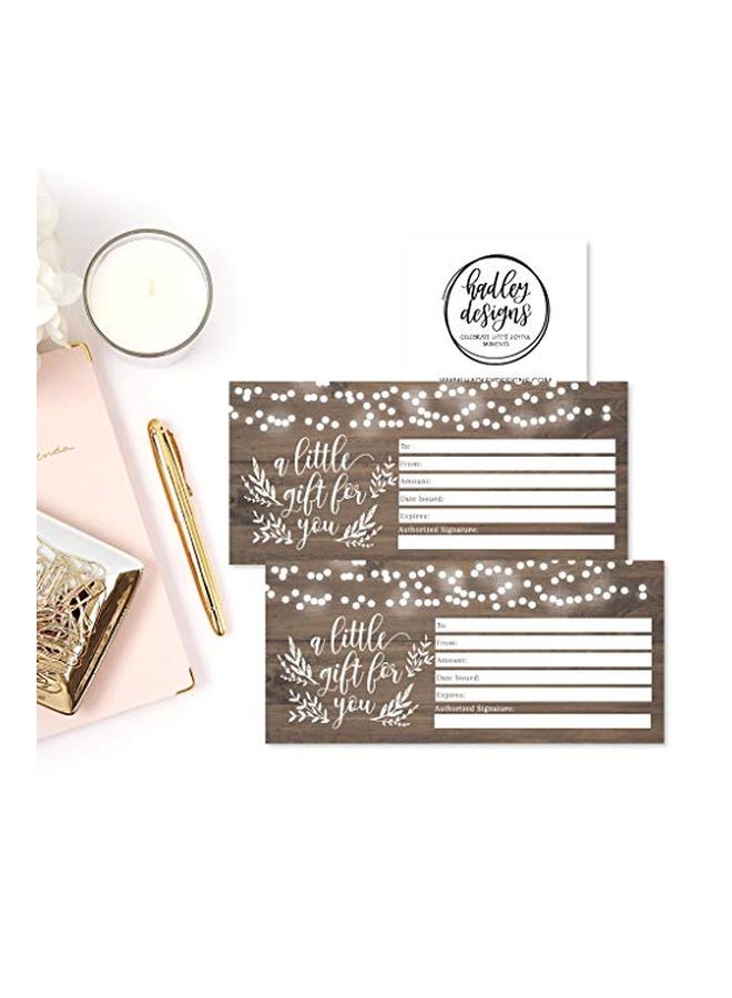 هادلي ديزاينز مجموعة من 25 بطاقة شهادات هدية فارغة البني/الأبيض - Image 3
