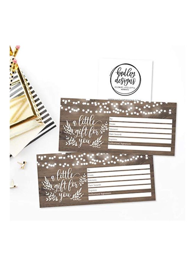هادلي ديزاينز مجموعة من 25 بطاقة شهادات هدية فارغة البني/الأبيض - Image 2