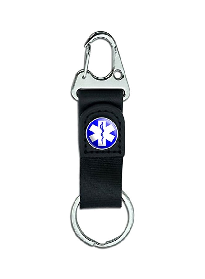 Carabiner Leather Keychain Black/Silver