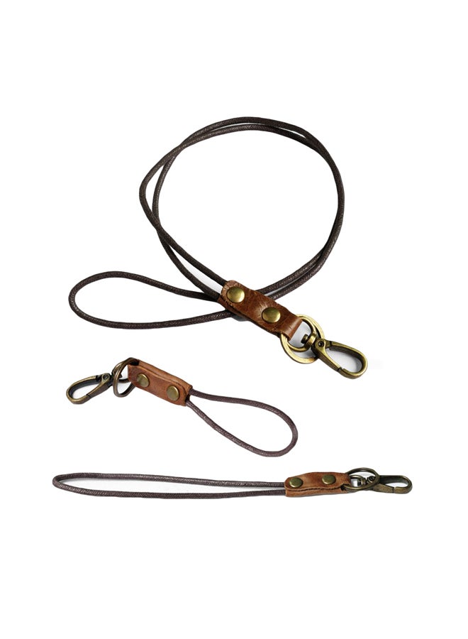 boshiho 3-Piece Cowhide Leather Lanyard Set Black/Brown - Image 1