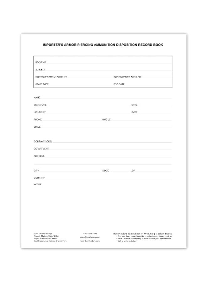بوك فاكتوري Importer's Armor Piercing Ammunition Disposition Record Book Red  - Image 1