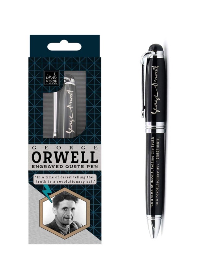 Inkstone George Orwell Quote Engraved Ballpoint Pen Black/Silver  - Image 1