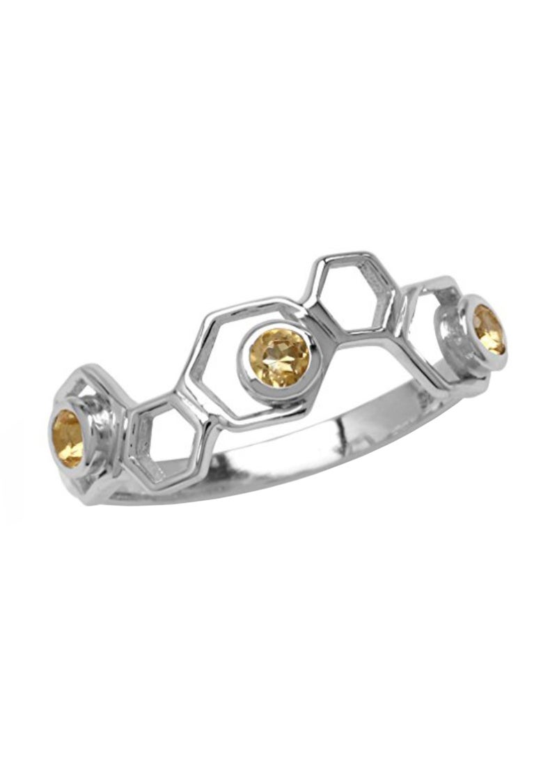Silvershake 925 Sterling Silver Honeycomb Bee White Gold Plated Ring With Citrine - Image 1