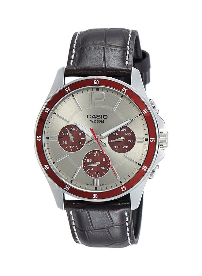 CASIO Men's Leather Analog Wrist Watch MTP-1374L-7A1VDF-R - 47 mm - Brown - Image 1