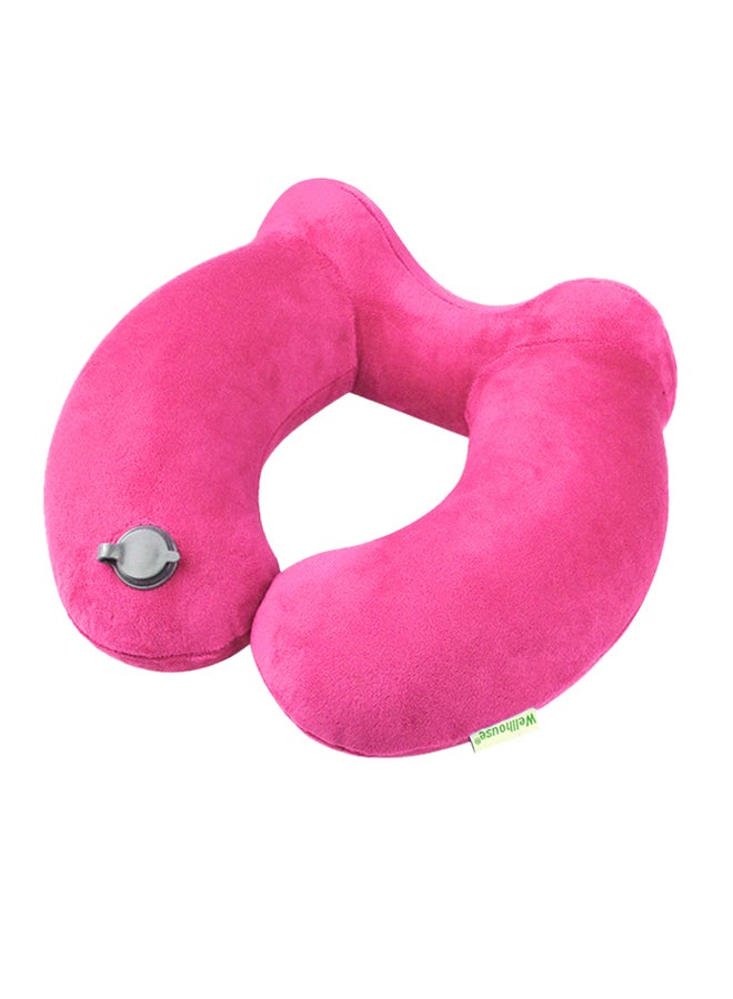 Wellhouse - Inflatable Neck Pillow Travel Airplane Pillow With Ear Plugs Eye Mask And Drawstring Bag Pink - Image 1