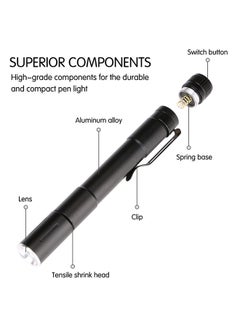 Voberry LED Flashlight Clip Mini Torch Pen Light Black 12.5x1.4cm  - Image 2