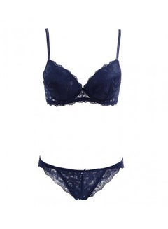 2-Piece Lace Embroidery Lingerie Set Blue