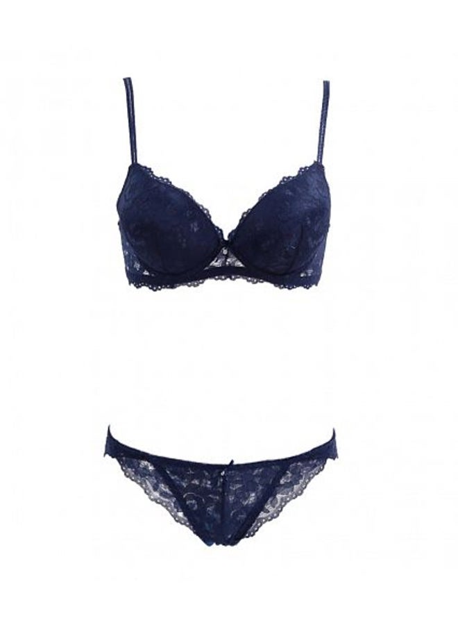 Generic - 2-Piece Lace Embroidery Lingerie Set Blue - Image 1