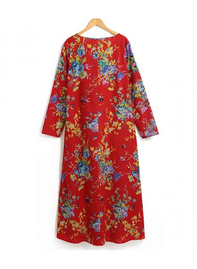 Long Sleeve Floral Printed Robe Dress Red - v1552462472/N21774352V_4