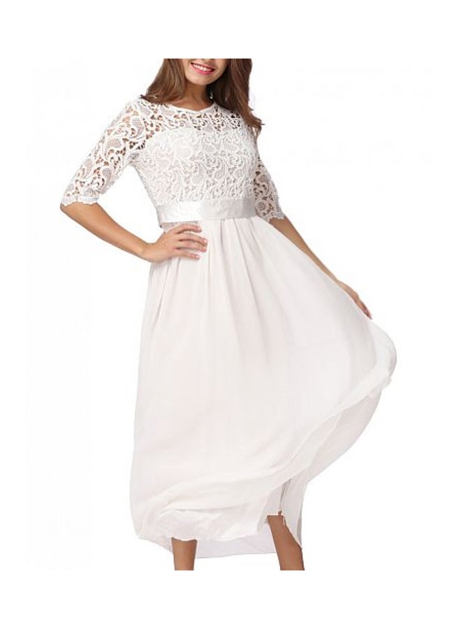 Half Sleeve Party Gown Dress White  - Image 2