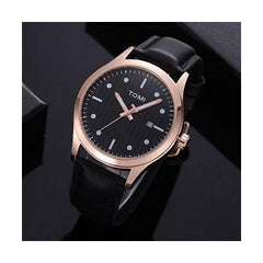 TOMI unisex Leather Analog Watch T092/BL-BL-RG  - Image 2