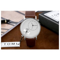 TOMI Men's Leather Analog Watch T079/BR-WH-SI - 39 mm - Brown  - Image 2