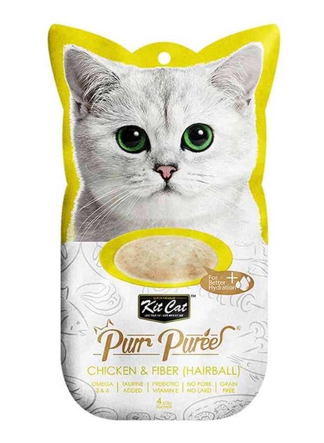 كيت كات مجموعة عبوات طعام القطط المهروس بير بيوريه بالدجاج والألياف مكونة من 4 عبوات، 15جم