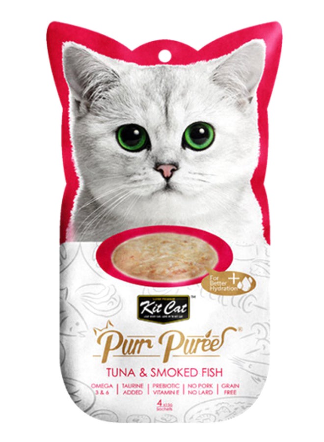 كيت كات حزمة من 4 عبوات بور بوري من التونا والسمك المُدخن 60جرام