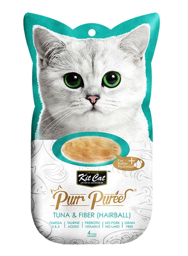 Kit Cat Purr Puree Tuna And Fiber Hairball Food Brown 15G Pack of 4