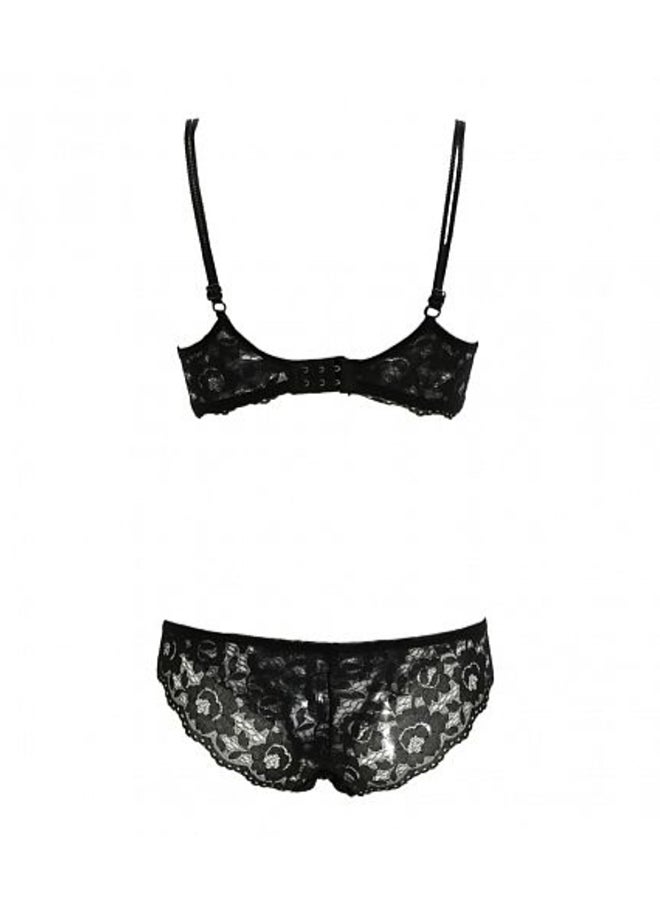 2-Piece Lace Embroidery Lingerie Set Black  - Image 2