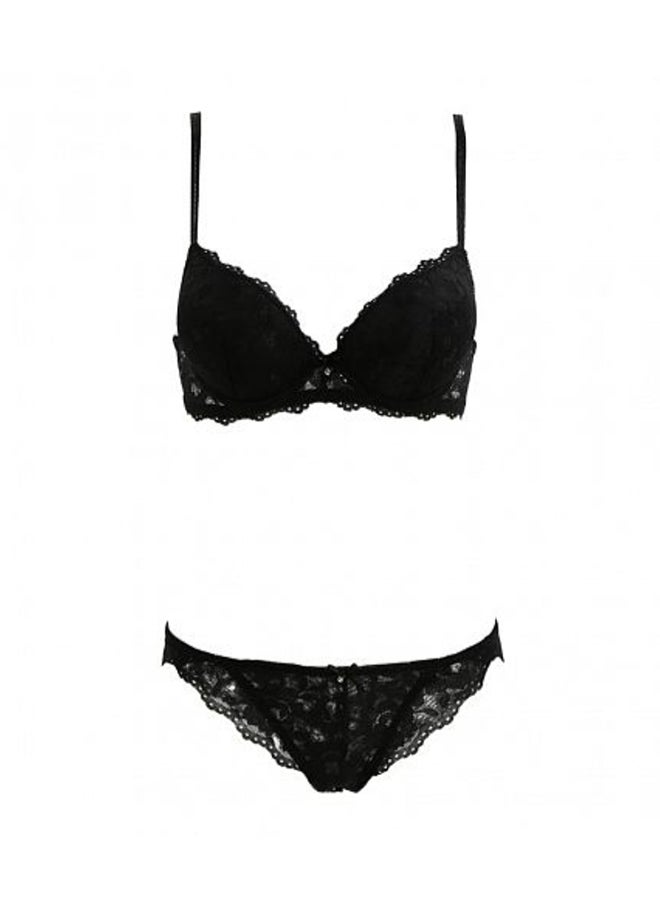 2-Piece Lace Embroidery Lingerie Set Black  - Image 1