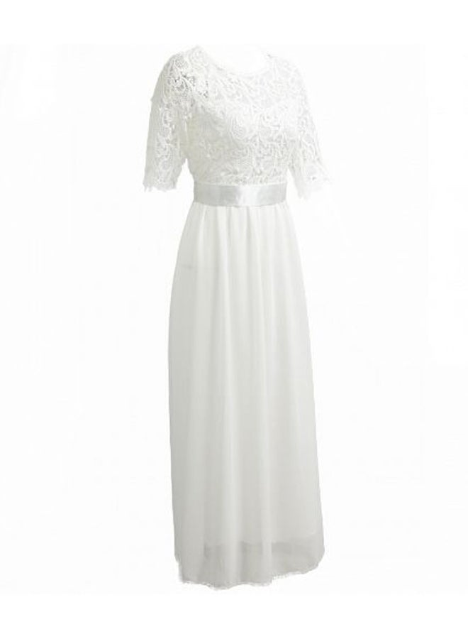 Half Sleeve Party Gown Dress White  - Image 1