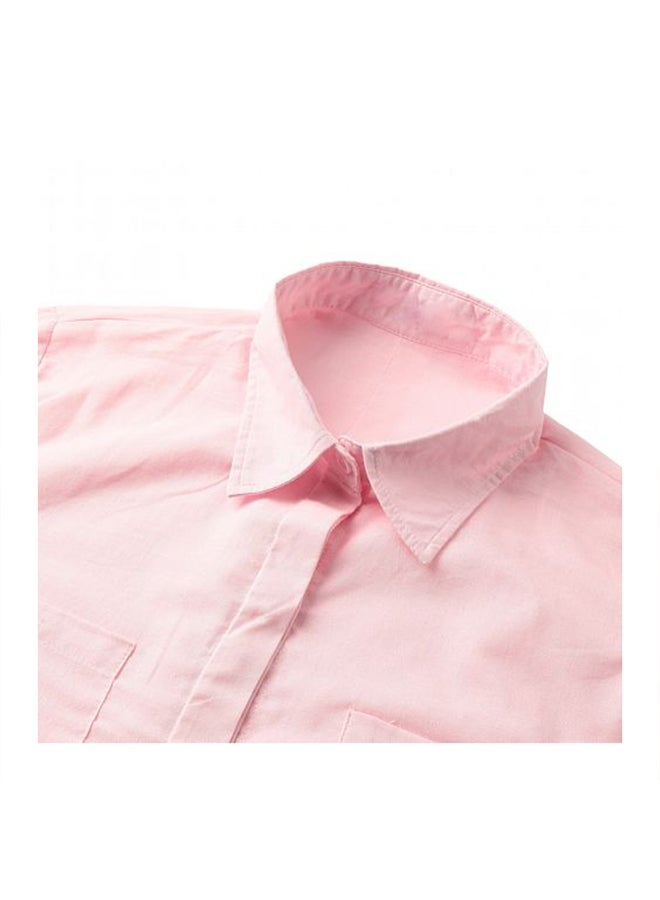 Turn-Down Collar Long Sleeve Pocket Shirt Pink  - Image 3