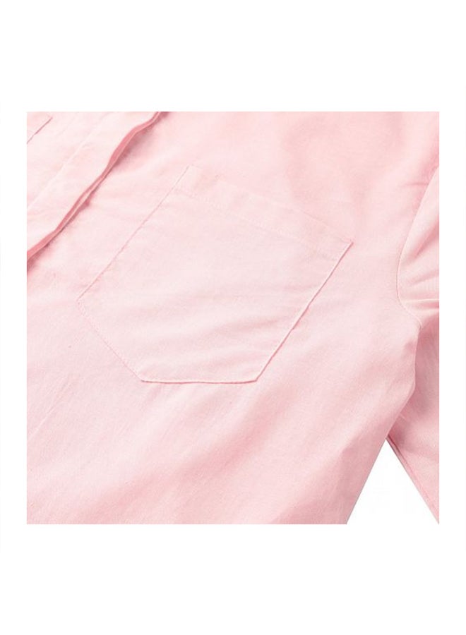 Turn-Down Collar Long Sleeve Pocket Shirt Pink  - Image 4
