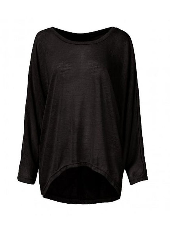 Round Neck Batwing Long Sleeve Top Black - Image 2