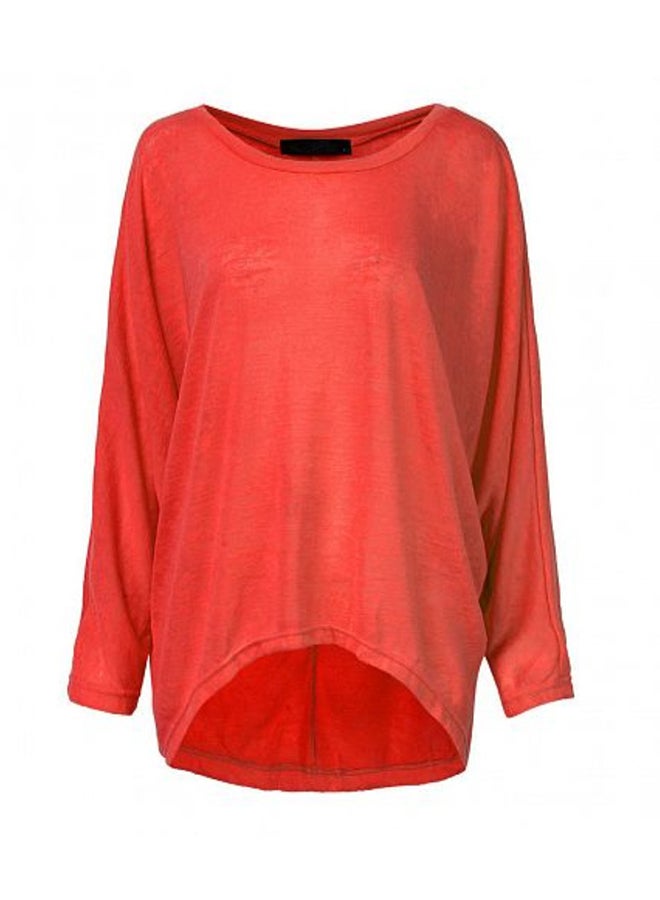Round Neck Batwing Long Sleeves Top Red - Image 1