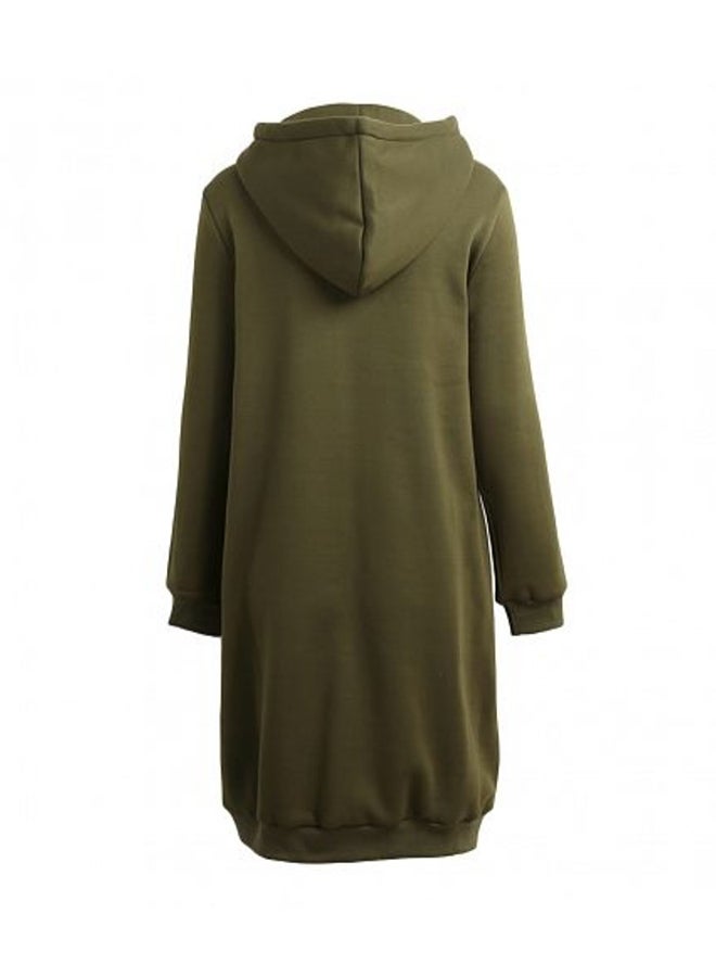 Long Hooded Sweatshirts Coat Dark Green - Image 2
