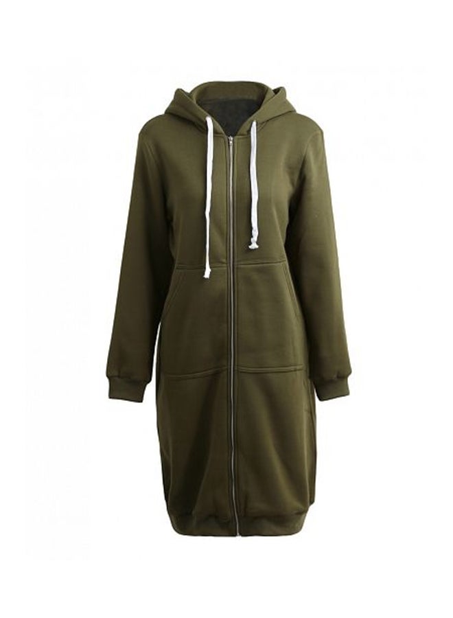Long Hooded Sweatshirts Coat Dark Green - Image 1
