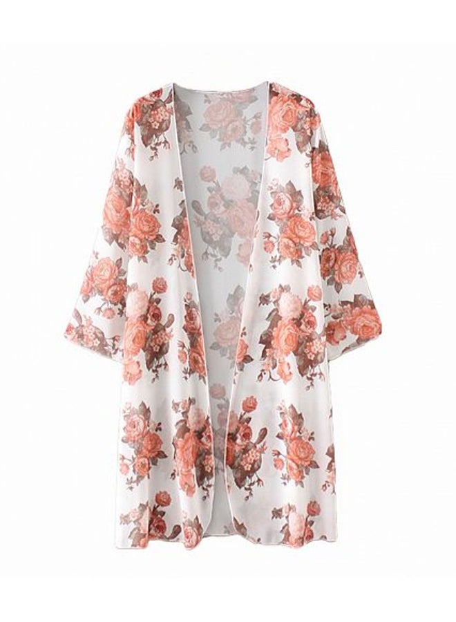 Generic - Floral Print Three Quarter Sleeve Kimono White - Image 1