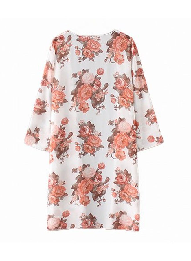 Generic - Floral Print Three Quarter Sleeve Kimono White - Image 1