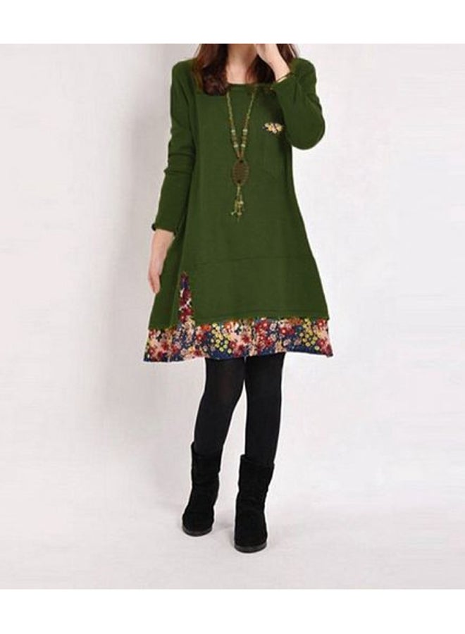 Romacci - Floral Print Pocket Detail Mini Dress Green - Image 1