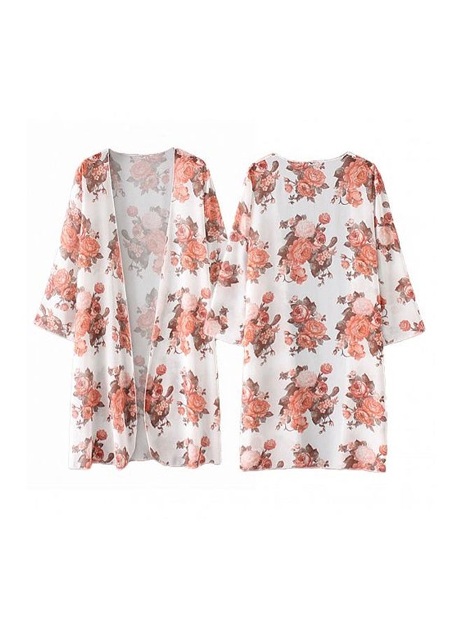 Generic - Floral Print Three Quarter Sleeve Kimono White - Image 1